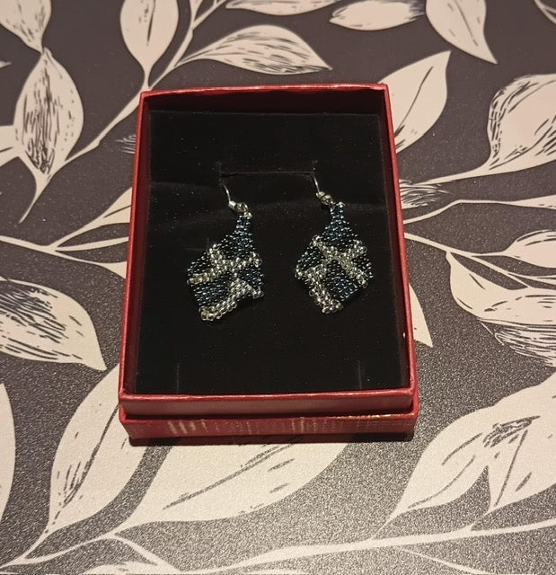 Midnight Eclipse handmade African beaded earrings in dark silver and gunmetal